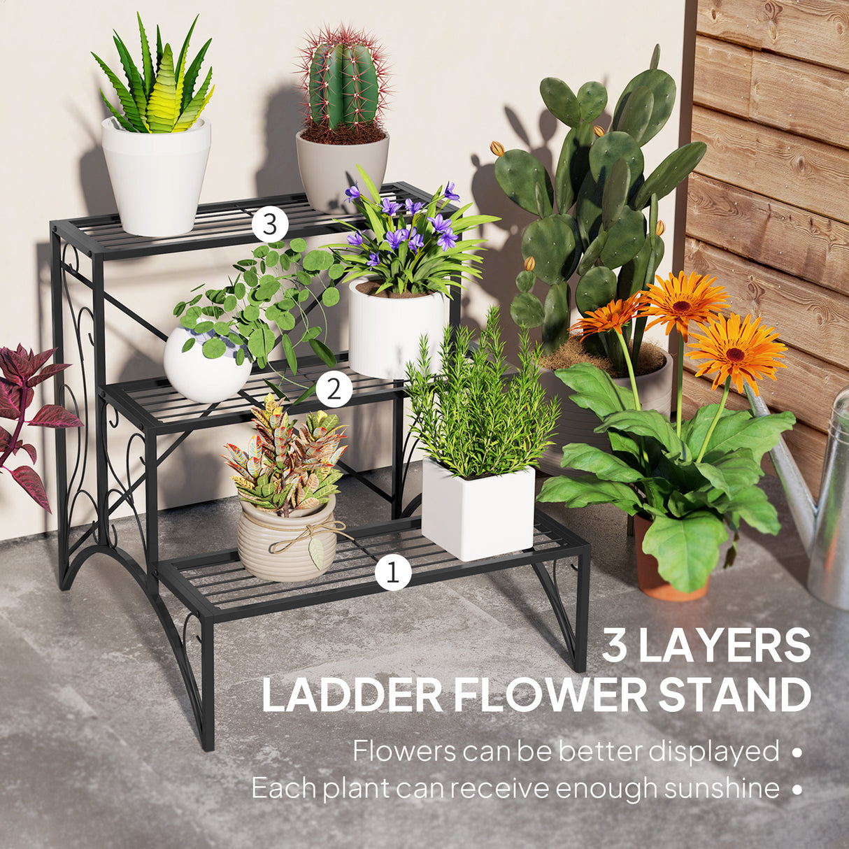 Metal 3 Tier Plant Stand 60cm Wide - Velmora