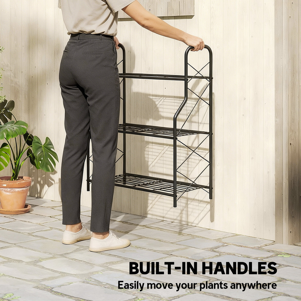 Metal 3 Tier Plant Stand 69cm Wide - Velmora