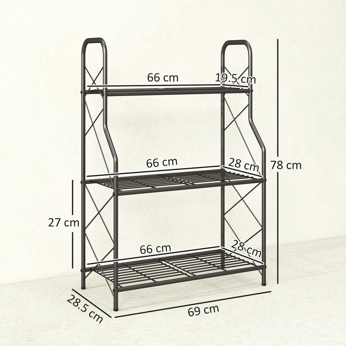 Metal 3 Tier Plant Stand 69cm Wide - Velmora