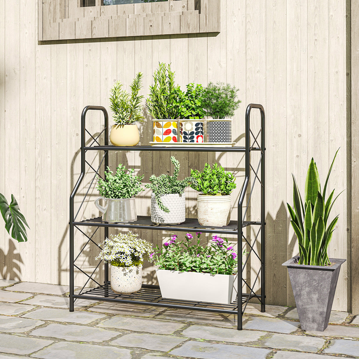 Metal 3 Tier Plant Stand 69cm Wide - Velmora