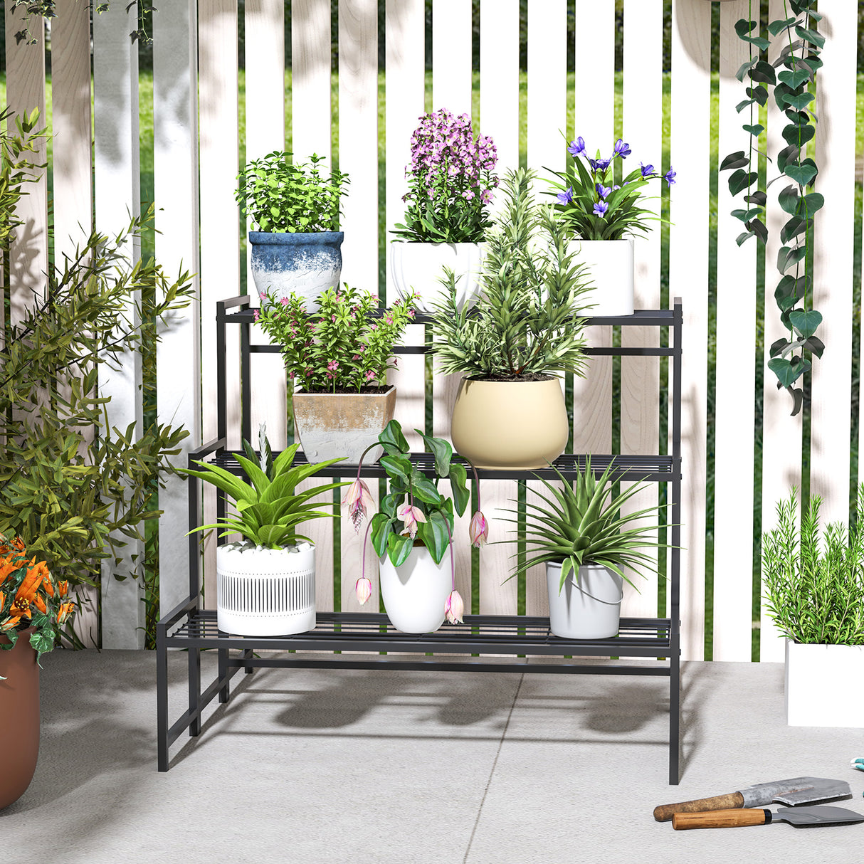 Metal 3 Tier Plant Stand 75cm Wide - Velmora