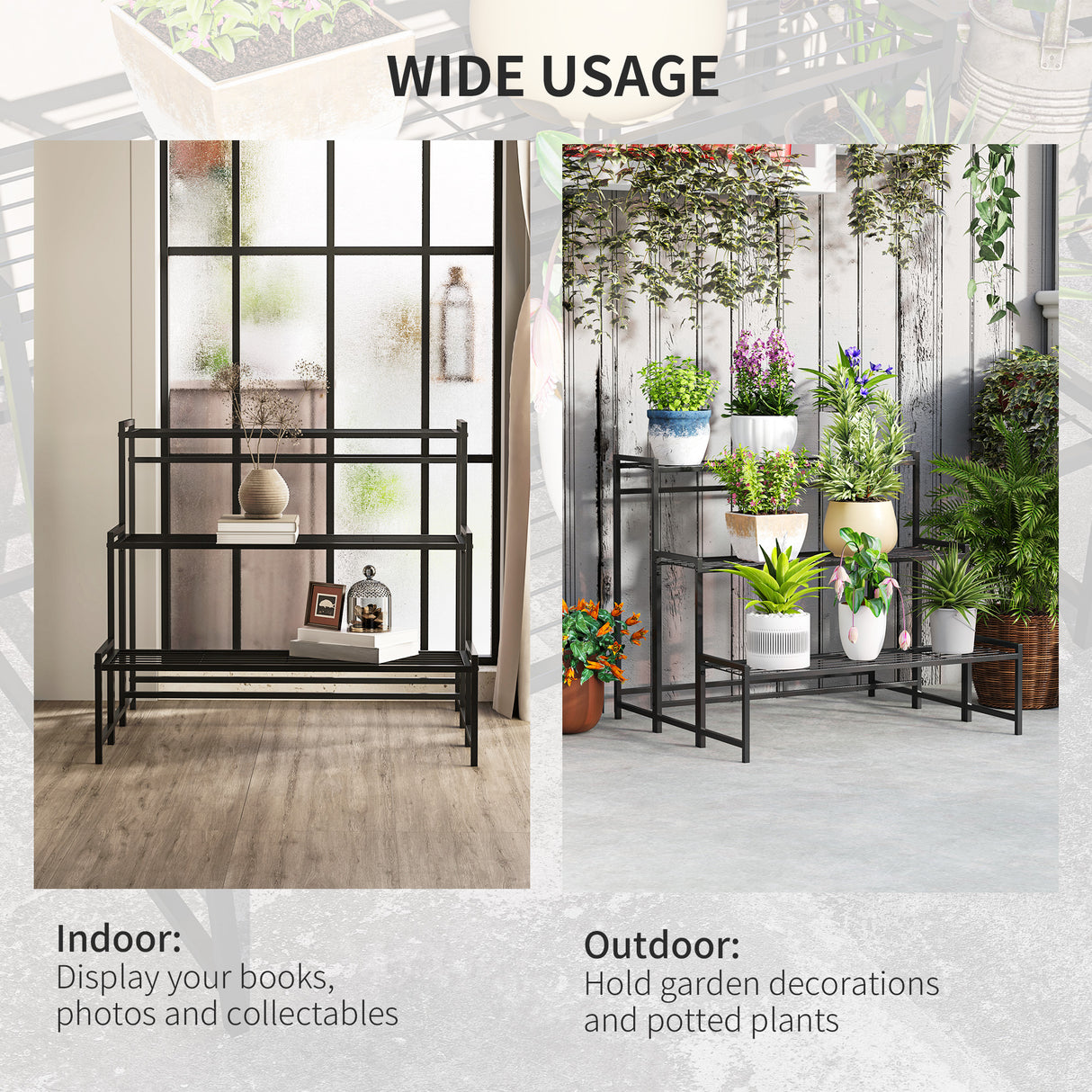 Metal 3 Tier Plant Stand 75cm Wide - Velmora