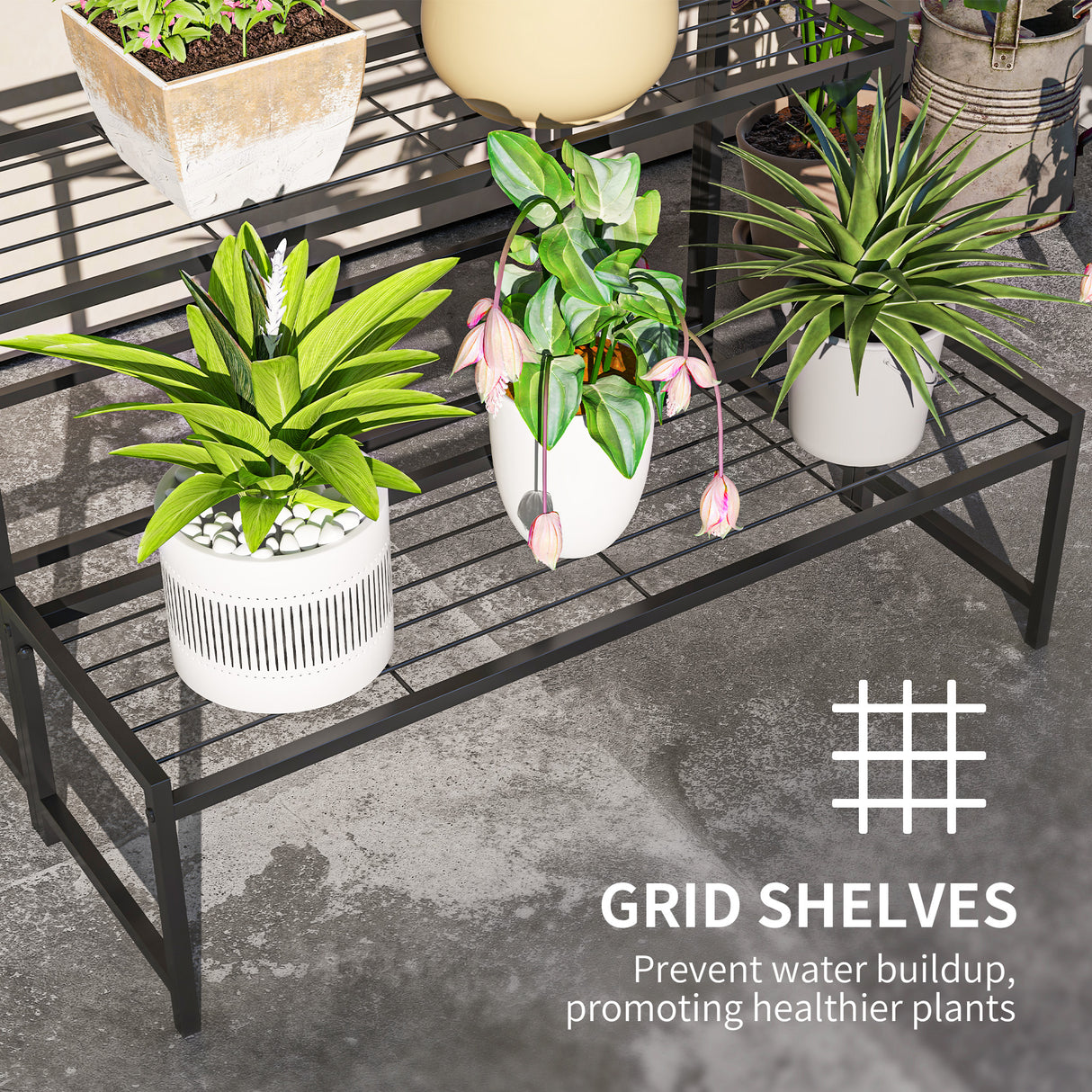 Metal 3 Tier Plant Stand 75cm Wide - Velmora