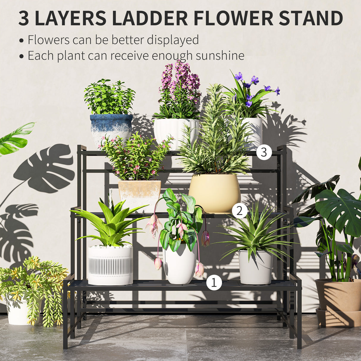 Metal 3 Tier Plant Stand 75cm Wide - Velmora