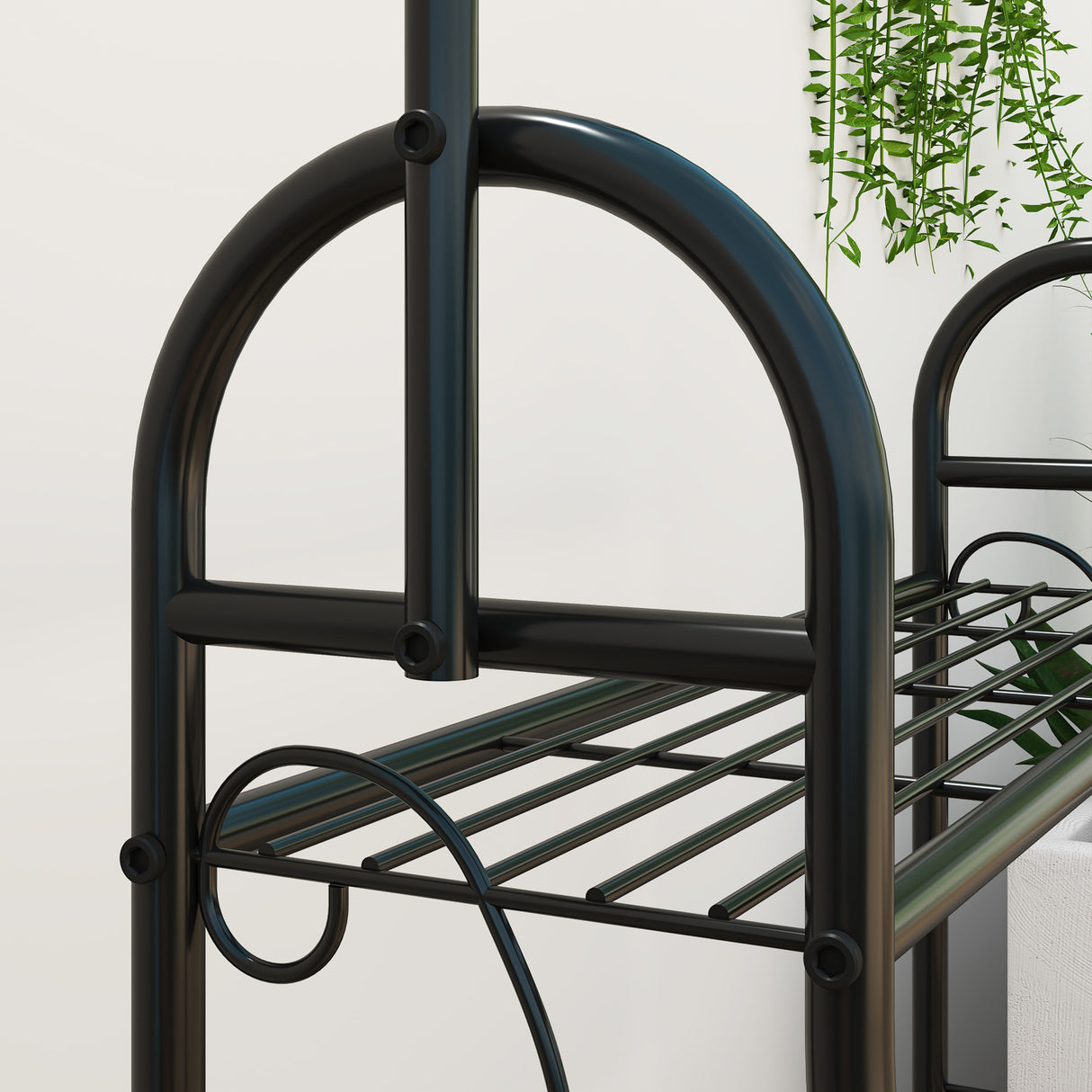 Metal 3 Tier Plant Stand 75cm Wide With Hanging Hooks - Velmora