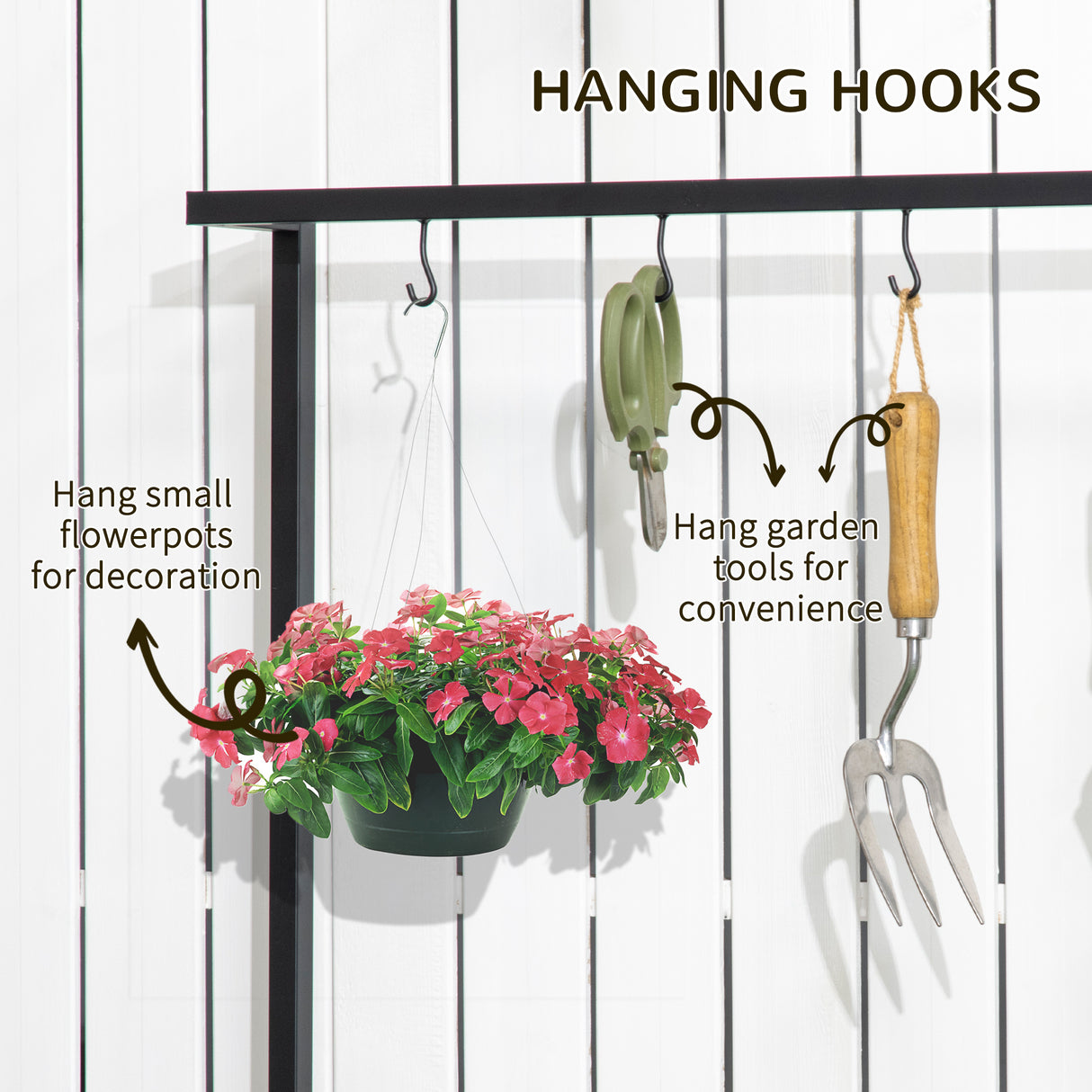 Metal 3 Tier Plant Stand 80cm Wide With Hanging Hooks - Velmora