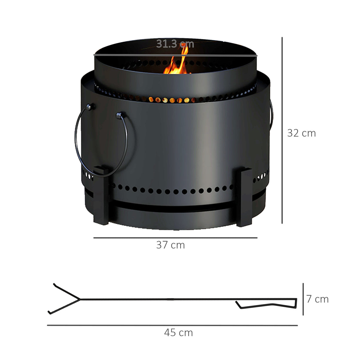 Metal 37cm Portable Wood Burning Smokeless Fire Pit With Ash Catcher - Velmora