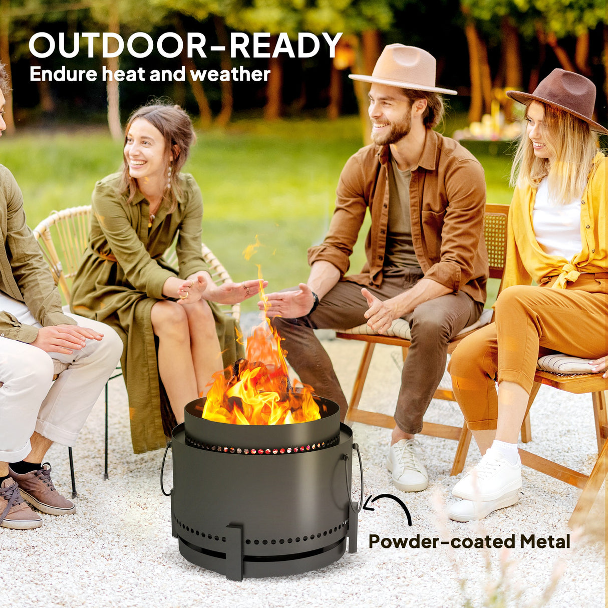 Metal 37cm Portable Wood Burning Smokeless Fire Pit With Ash Catcher - Velmora