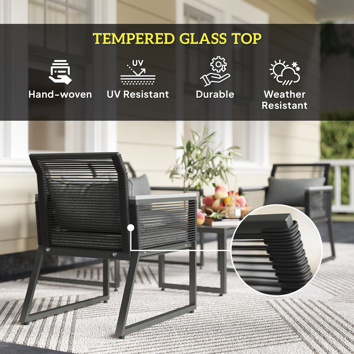 Metal 4 Pieces Garden Sofa Set With Rectangular Coffee Table - Velmora
