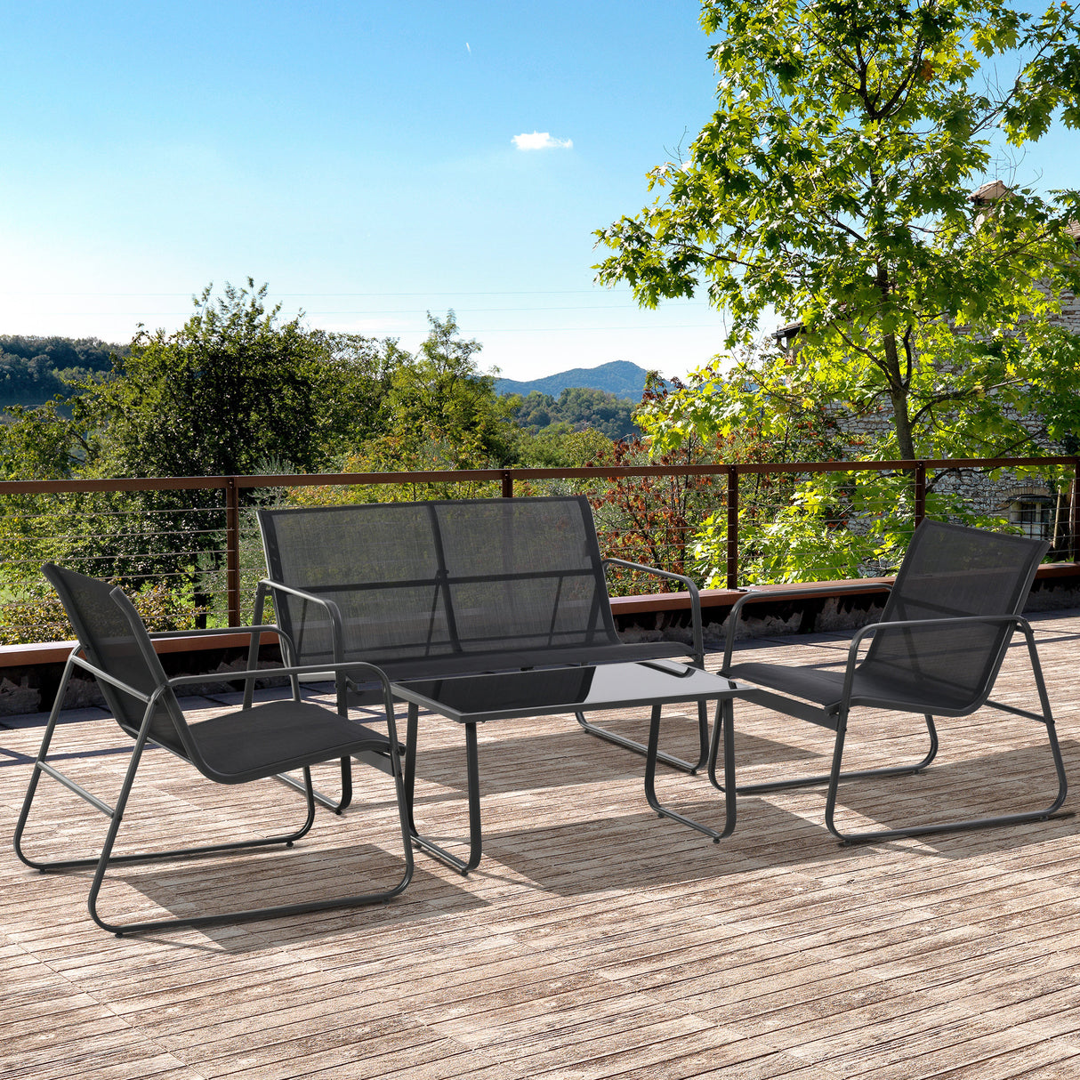 Metal 4 Seater Minimalistic Garden Sofa Set With Glass Top Coffee Table - Velmora