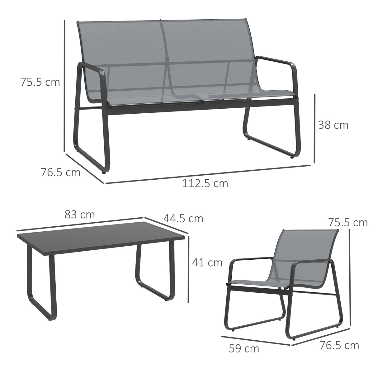 Metal 4 Seater Minimalistic Garden Sofa Set With Glass Top Coffee Table - Velmora