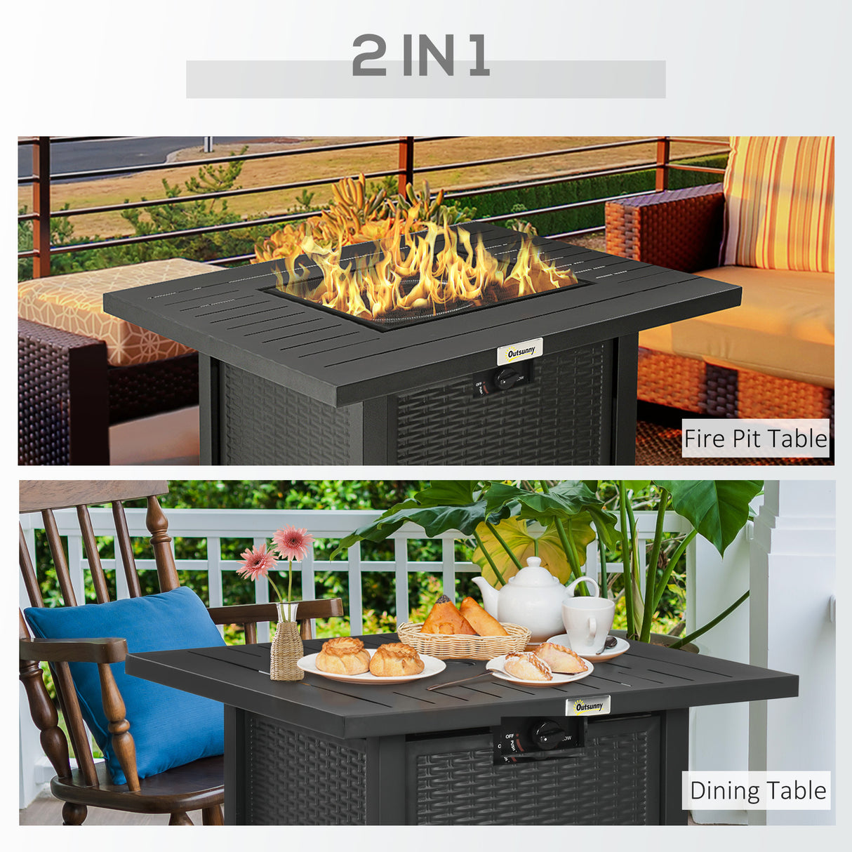 Metal 40,000 BTU Propane Gas Smokeless Square Fire Pit Table With Burner - Velmora