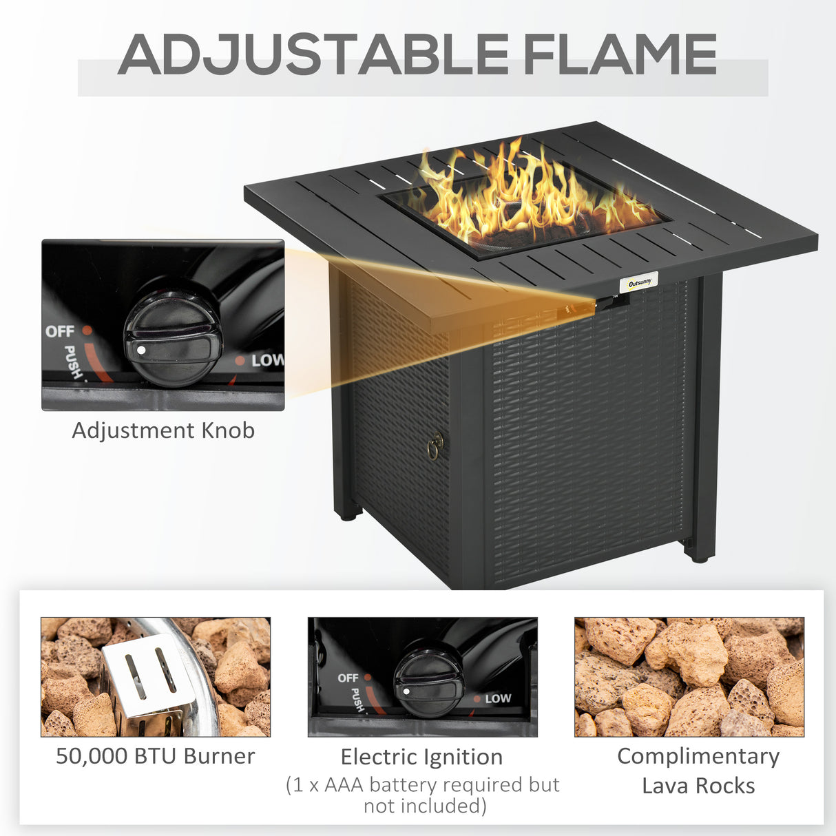 Metal 40,000 BTU Propane Gas Smokeless Square Fire Pit Table With Burner - Velmora