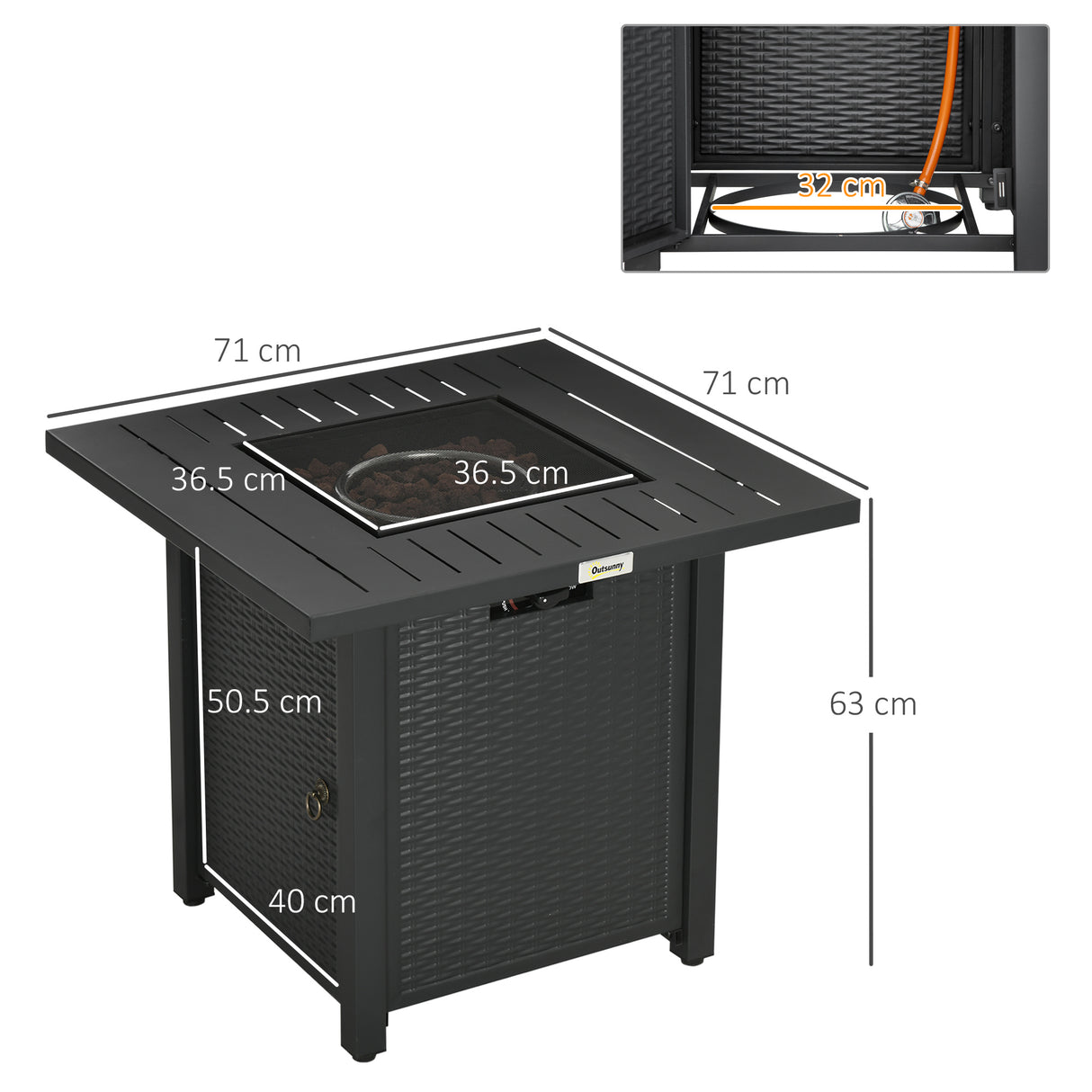 Metal 40,000 BTU Propane Gas Smokeless Square Fire Pit Table With Burner - Velmora