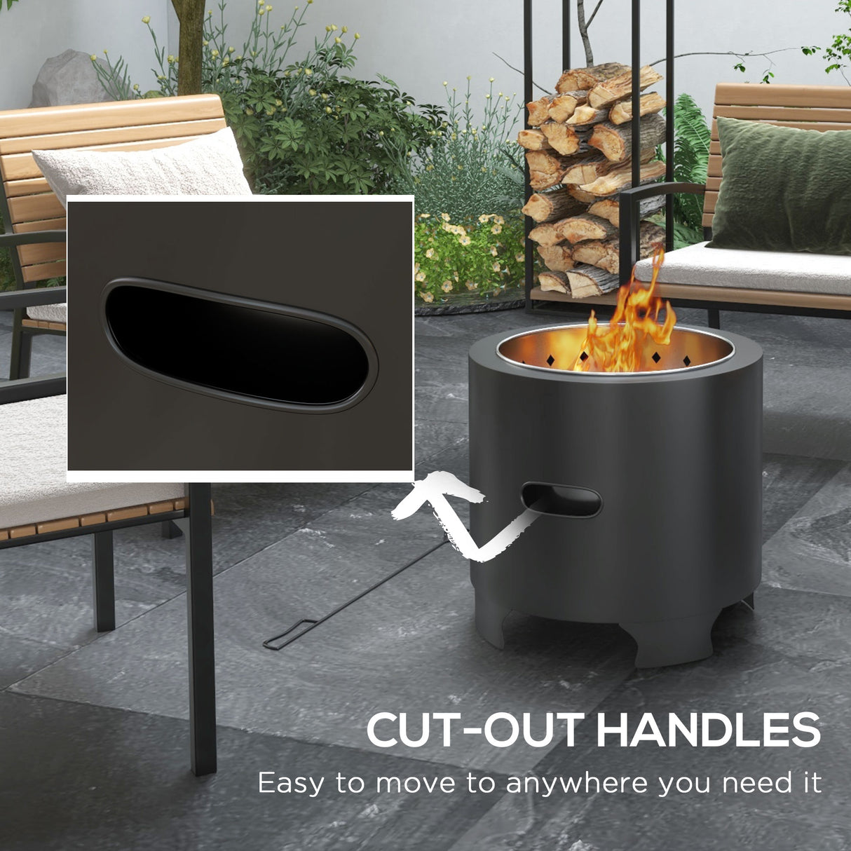 Metal 45cm Portable Wood Burning Smokeless Round Garden Fire Pit With Poker - Velmora