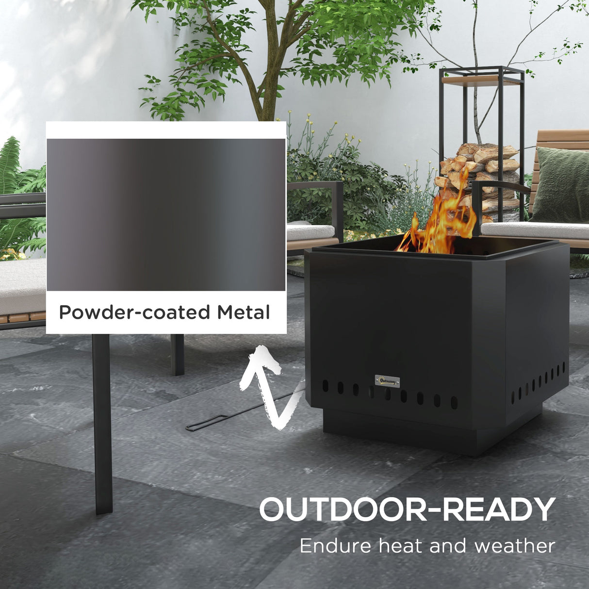 Metal 48 cm Portable Wood Burning Square Smokeless Fire Pit With Poker - Velmora