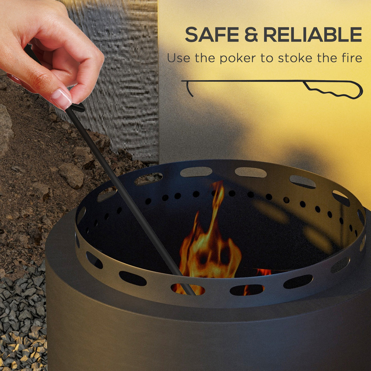 Metal 48.5cm Portable Wood Burning Smokeless Fire Pit With Poker - Velmora