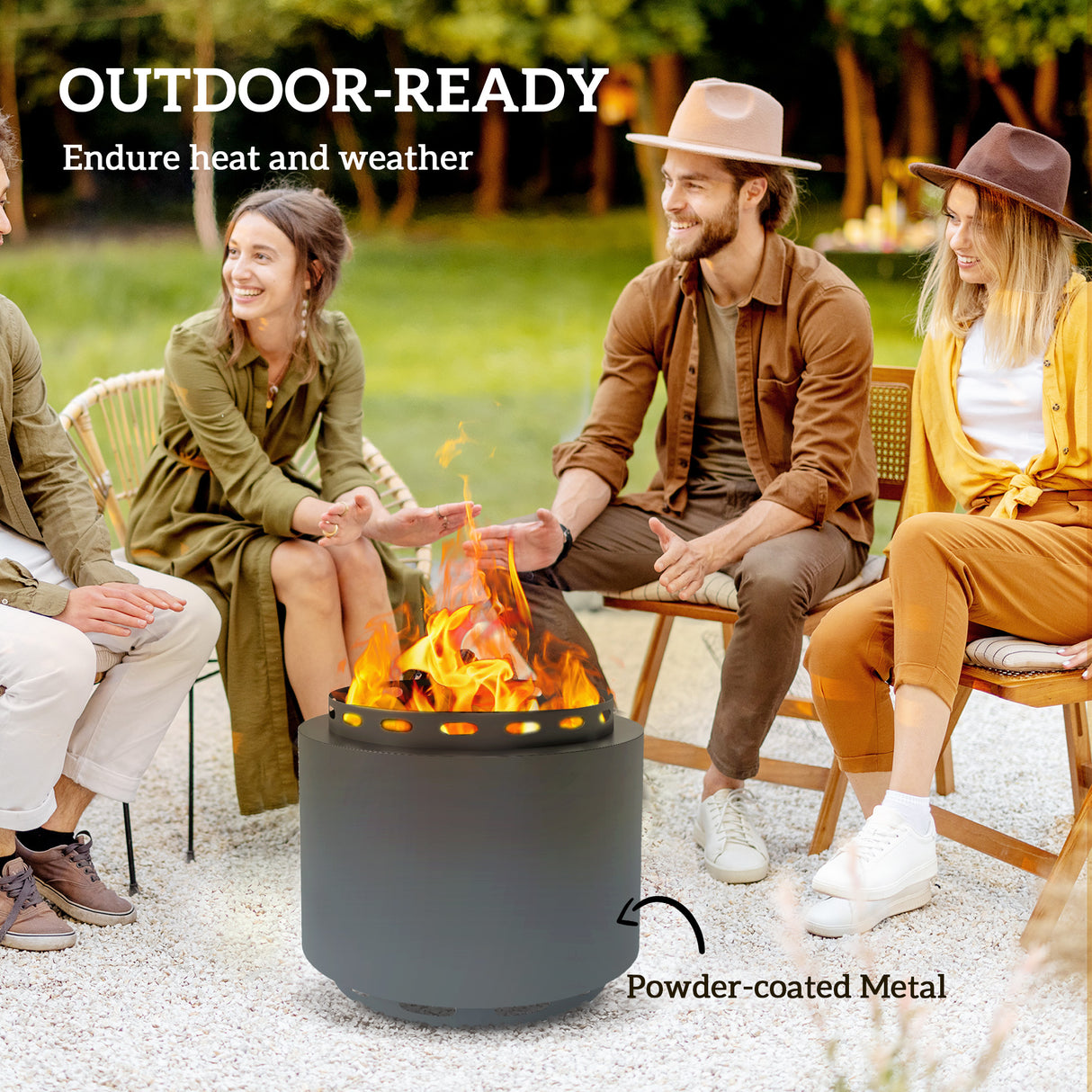 Metal 48.5cm Portable Wood Burning Smokeless Fire Pit With Poker - Velmora