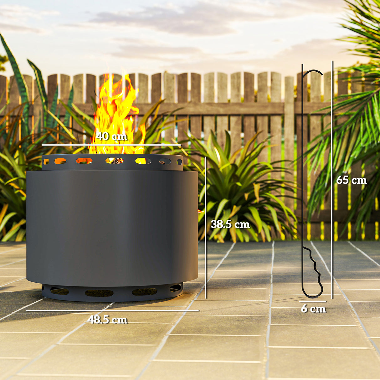Metal 48.5cm Portable Wood Burning Smokeless Fire Pit With Poker - Velmora