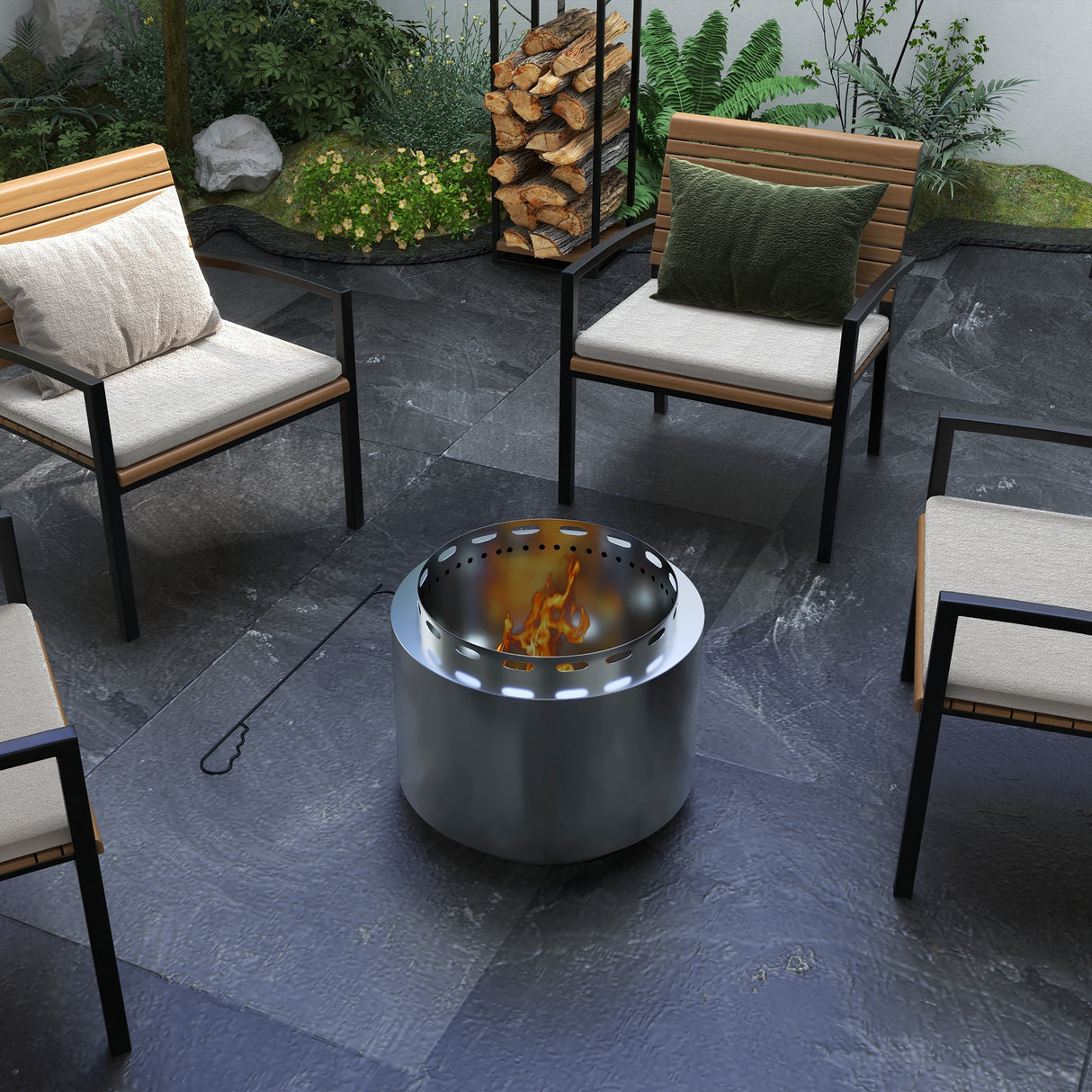 Metal 48.5cm Portable Wood Burning Smokeless Fire Pit With Poker - Velmora