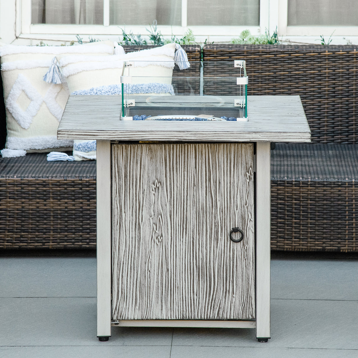 Metal 50,000 BTU Gas Fire Pit Table 71cm With Cover and Glass Screen - Velmora
