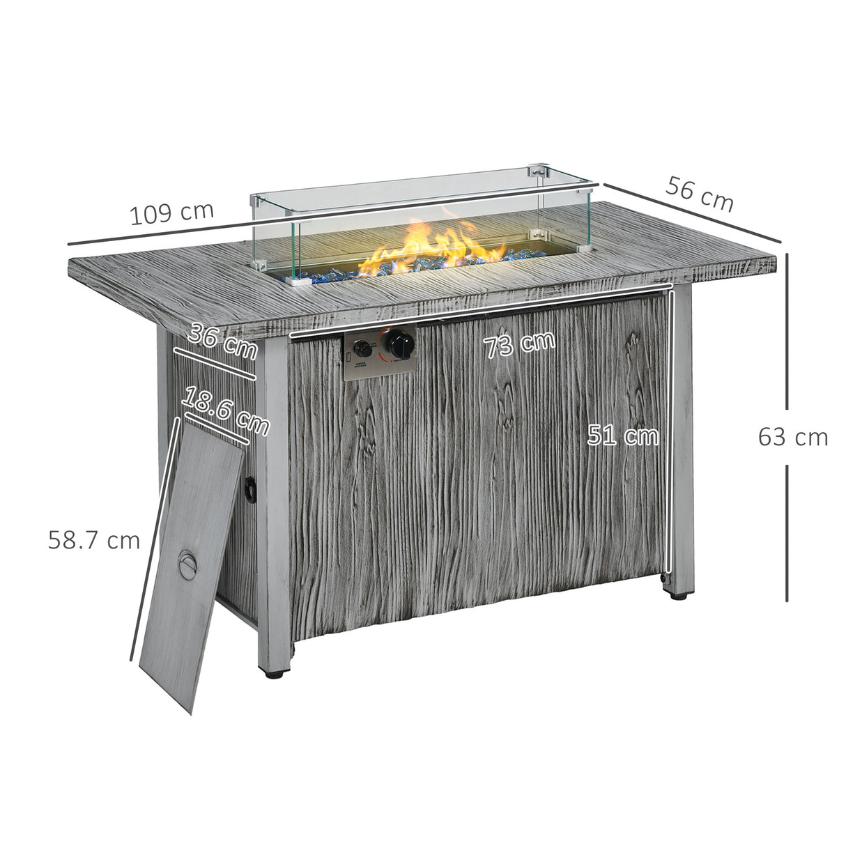 Metal 50,000 BTU Gas Fire Pit Table With Cover and Glass Screen - Velmora