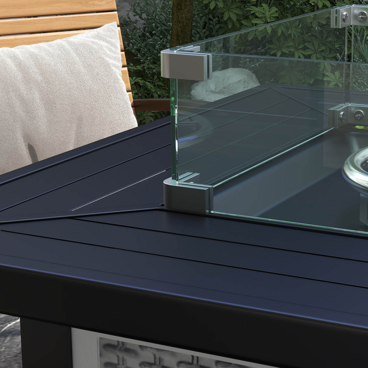 Metal 50,000 BTU Rattan Square Smokeless Fire Pit Table With Glass Screen - Velmora