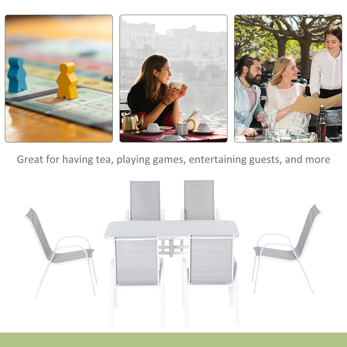 Metal 6 Seater Garden Dining Set With Mesh Fabric Chairs - Velmora