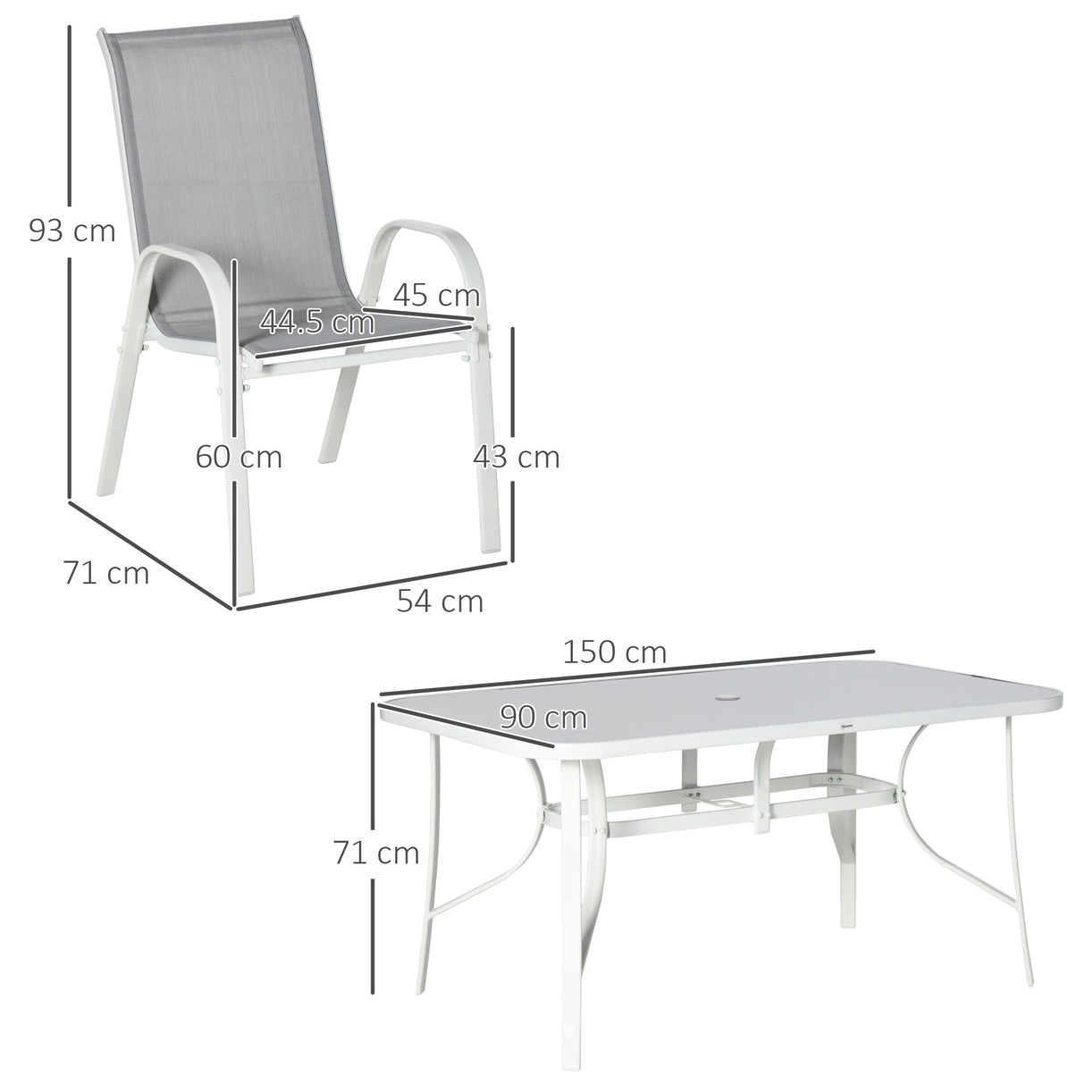 Metal 6 Seater Garden Dining Set With Mesh Fabric Chairs - Velmora