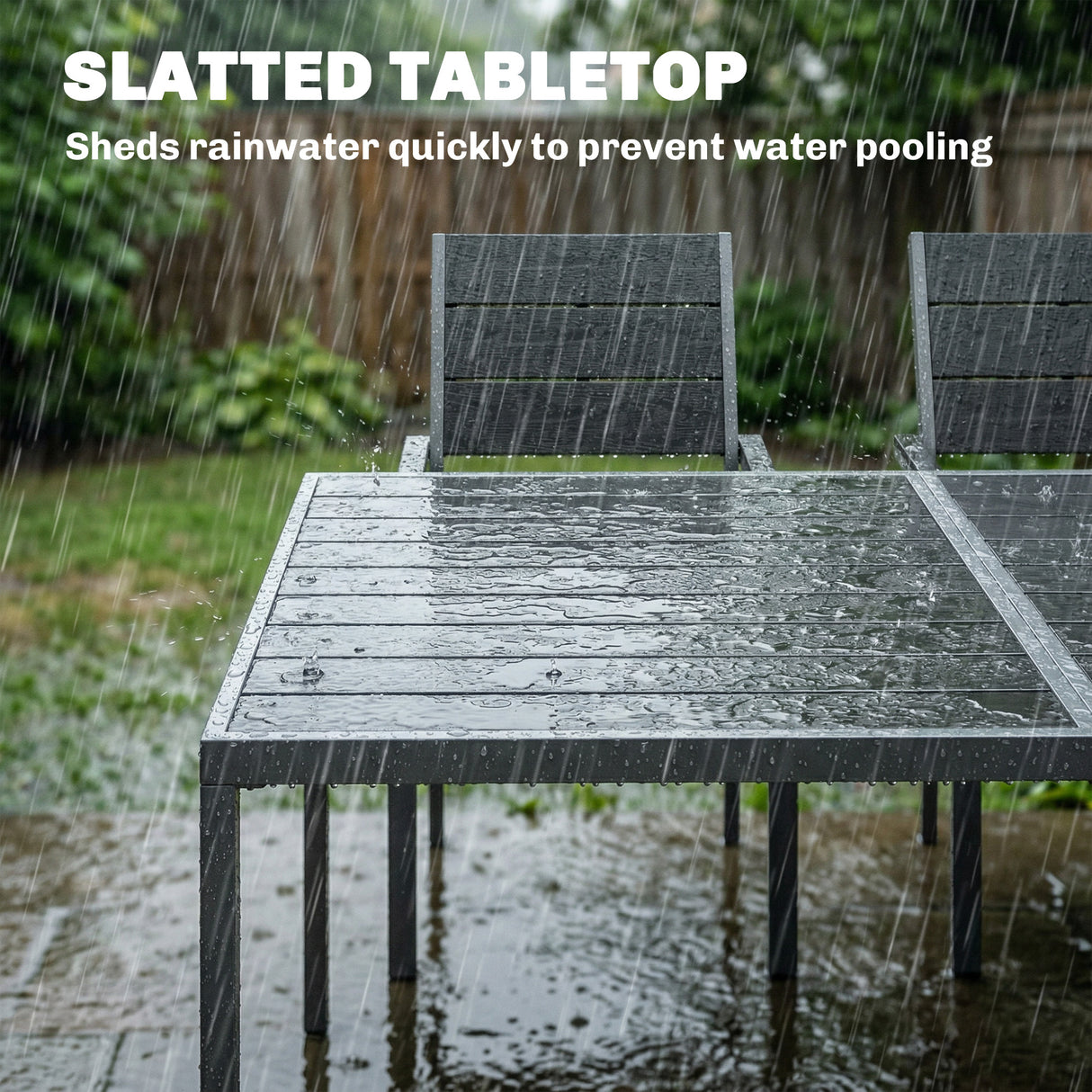 Metal 6 Seater Garden Dining Set With Slatted Table top - Velmora