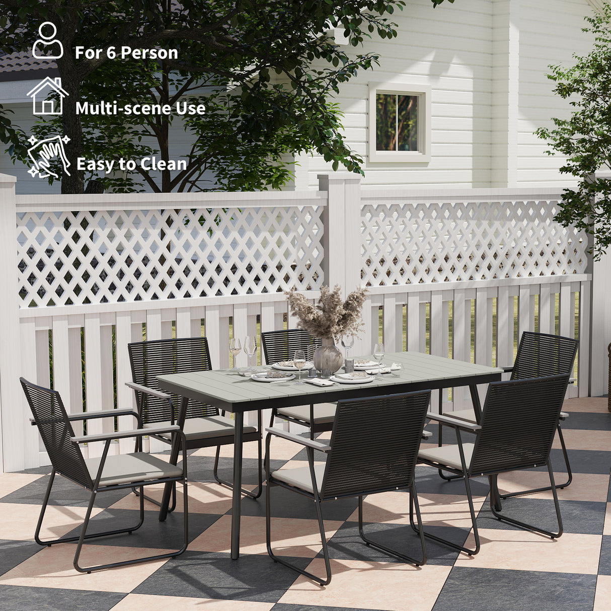 Metal 6 Seater Garden Dining Set With Soft Cushions - Velmora