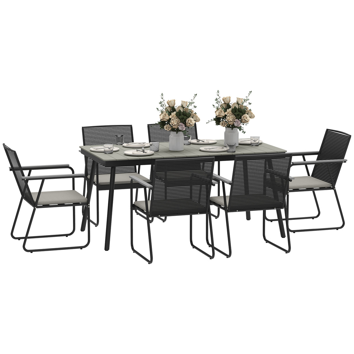 Metal 6 Seater Garden Dining Set With Soft Cushions - Velmora