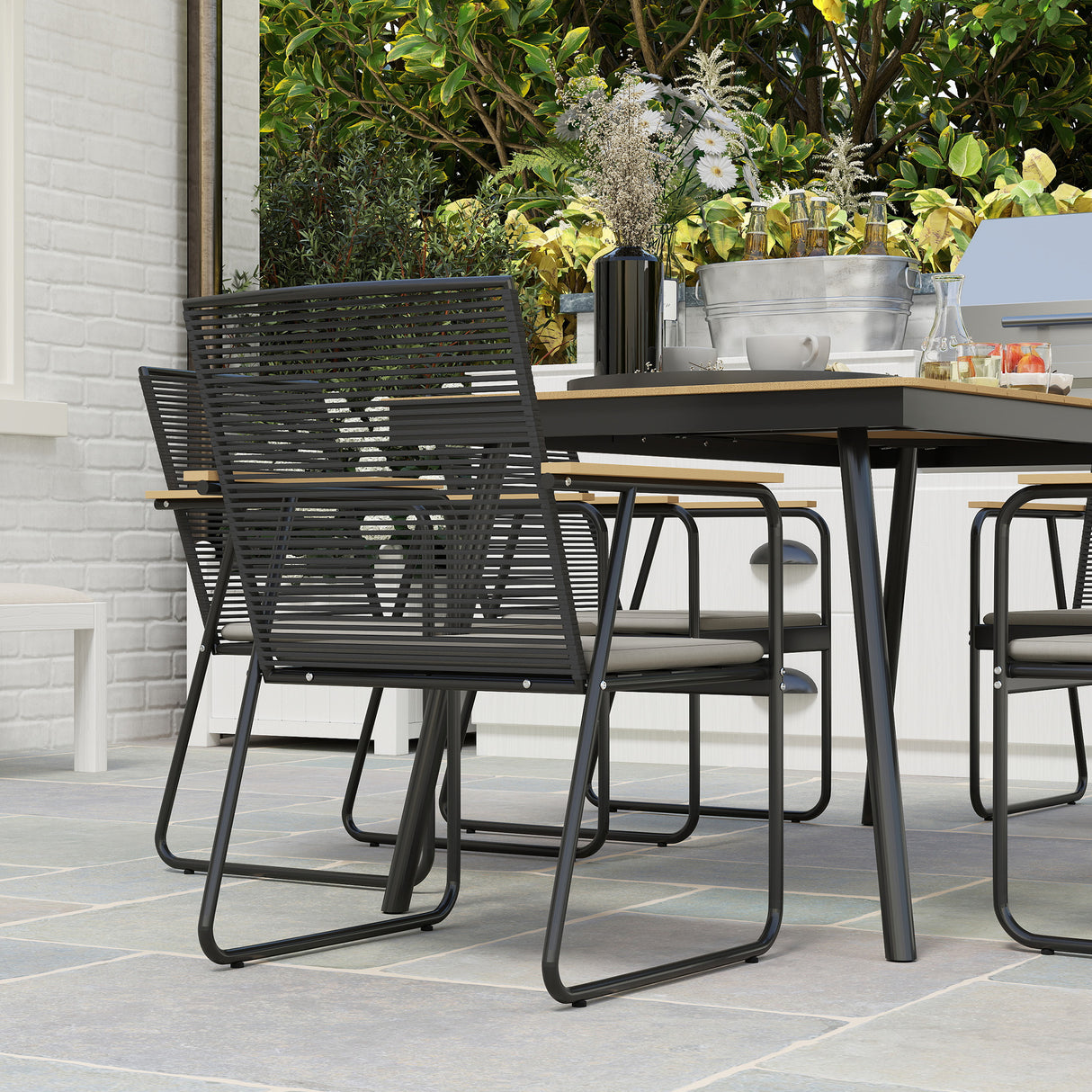 Metal 6 Seater Garden Dining Set With Soft Cushions - Velmora