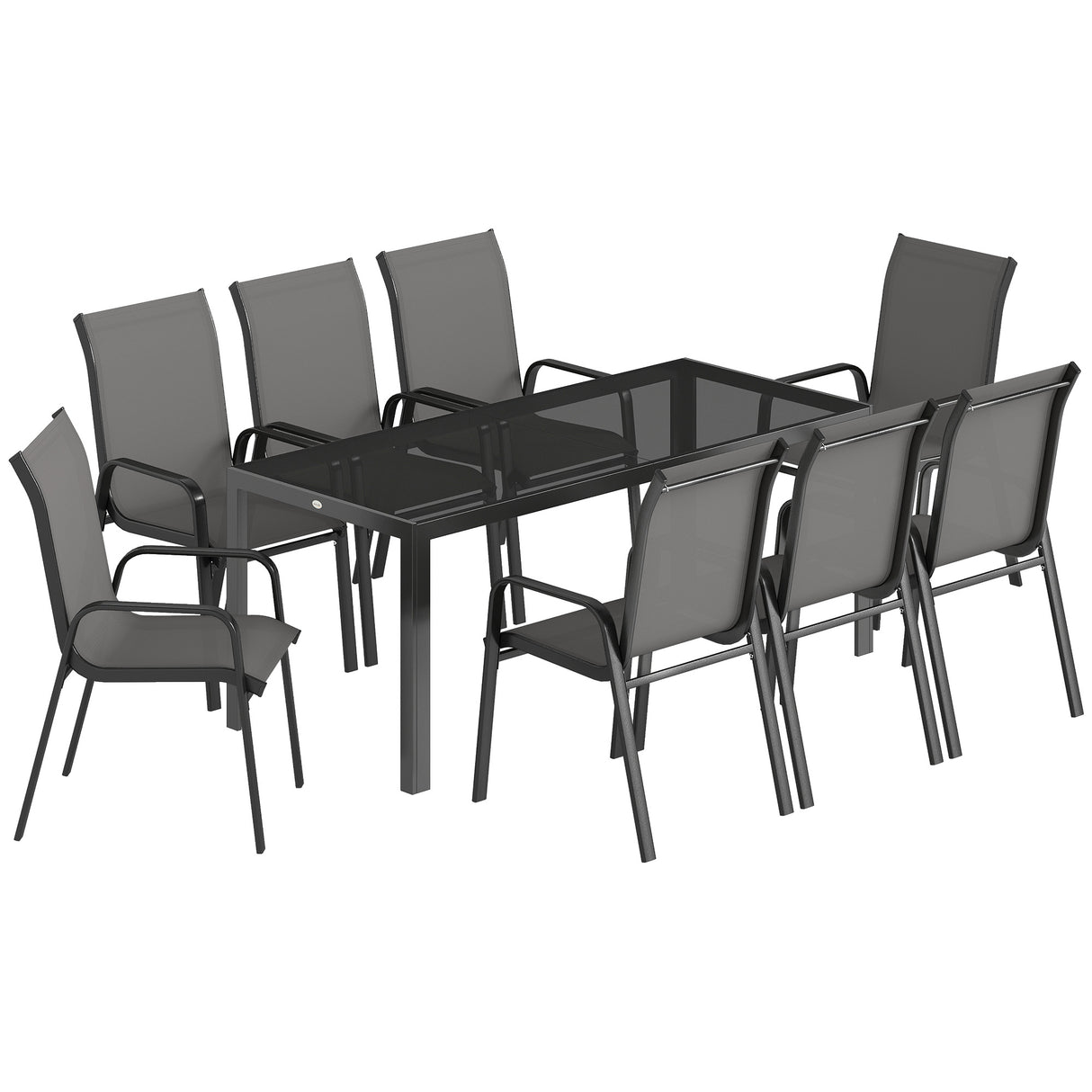 Metal 9 Pieces Garden Dining Set With Glass Top Table for 8 People - Velmora
