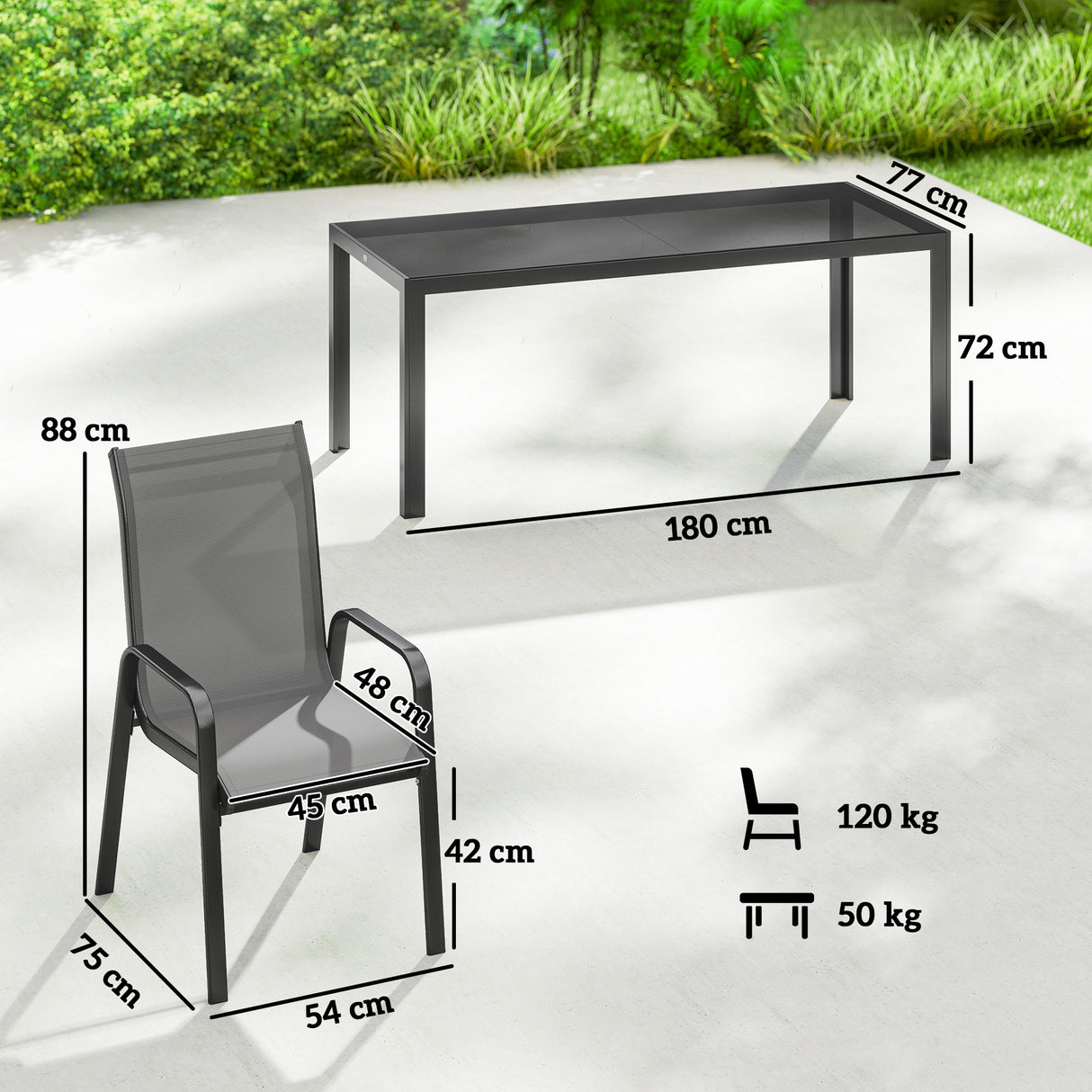 Metal 9 Pieces Garden Dining Set With Glass Top Table for 8 People - Velmora