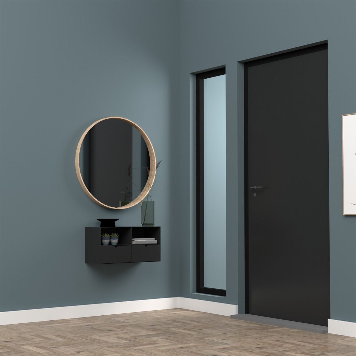 Metal Bedside Cabinet Wall Mounted With 1 Black Drawer - Joliet