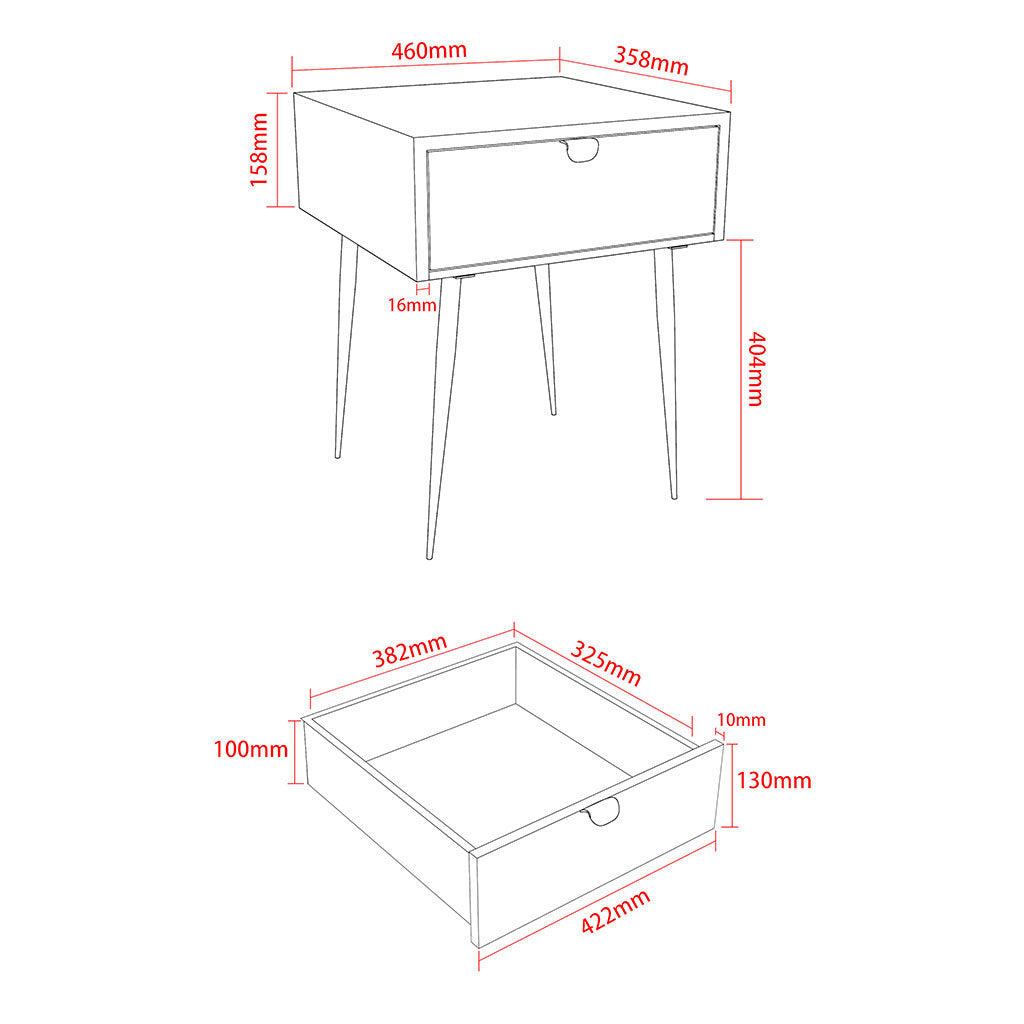 Metal Bedside Cabinet With 1 Drawer - Options