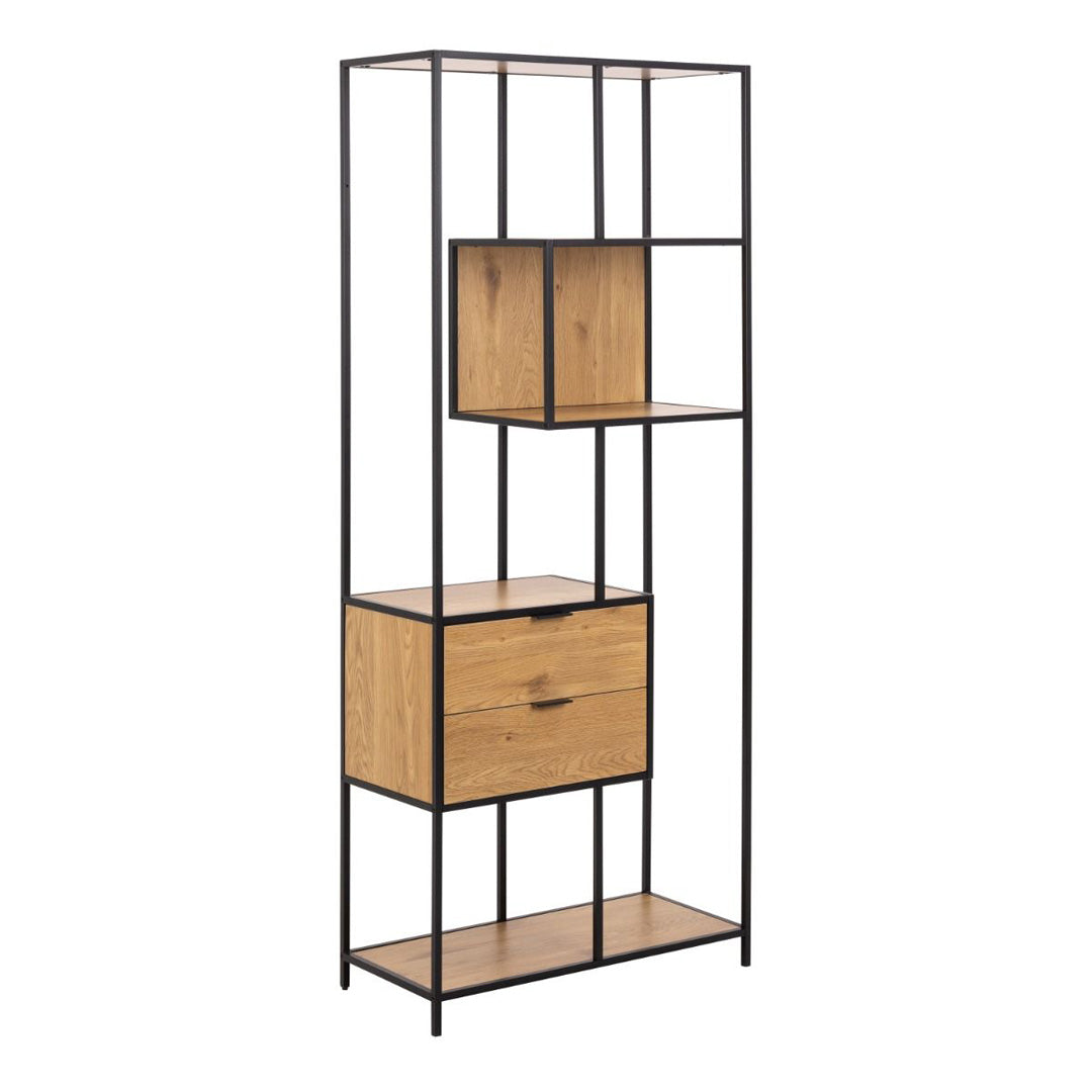 Metal Bookcase Tall With 4 Shelves And 2 Drawers - Seaford