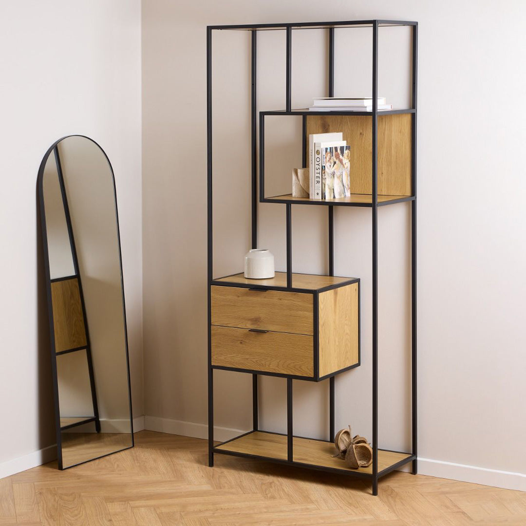 Metal Bookcase Tall With 4 Shelves And 2 Drawers - Seaford