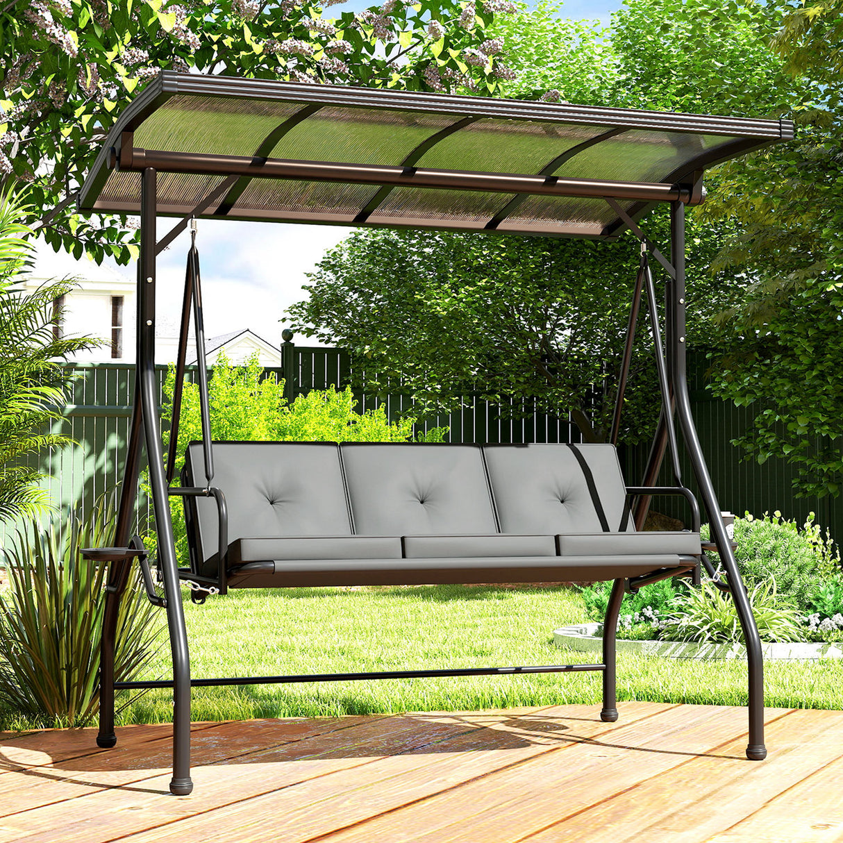 Metal Convertible 3 Seater Garden Swing Bench Bed - Velmora
