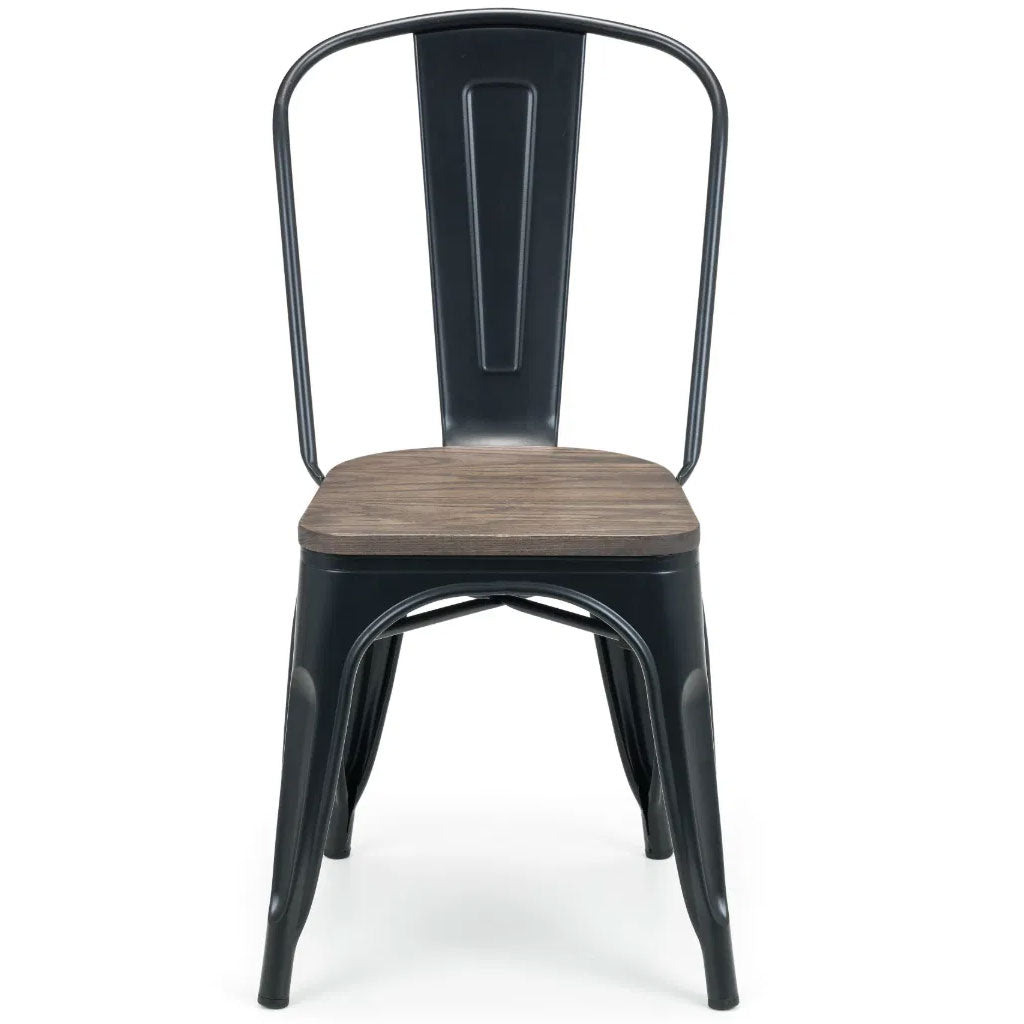 Metal Dining Chairs in Set Of 2 With Wooden Seat - Grafton