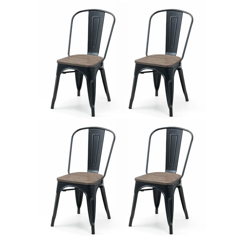 Metal Dining Chairs in Set Of 2 With Wooden Seat - Grafton