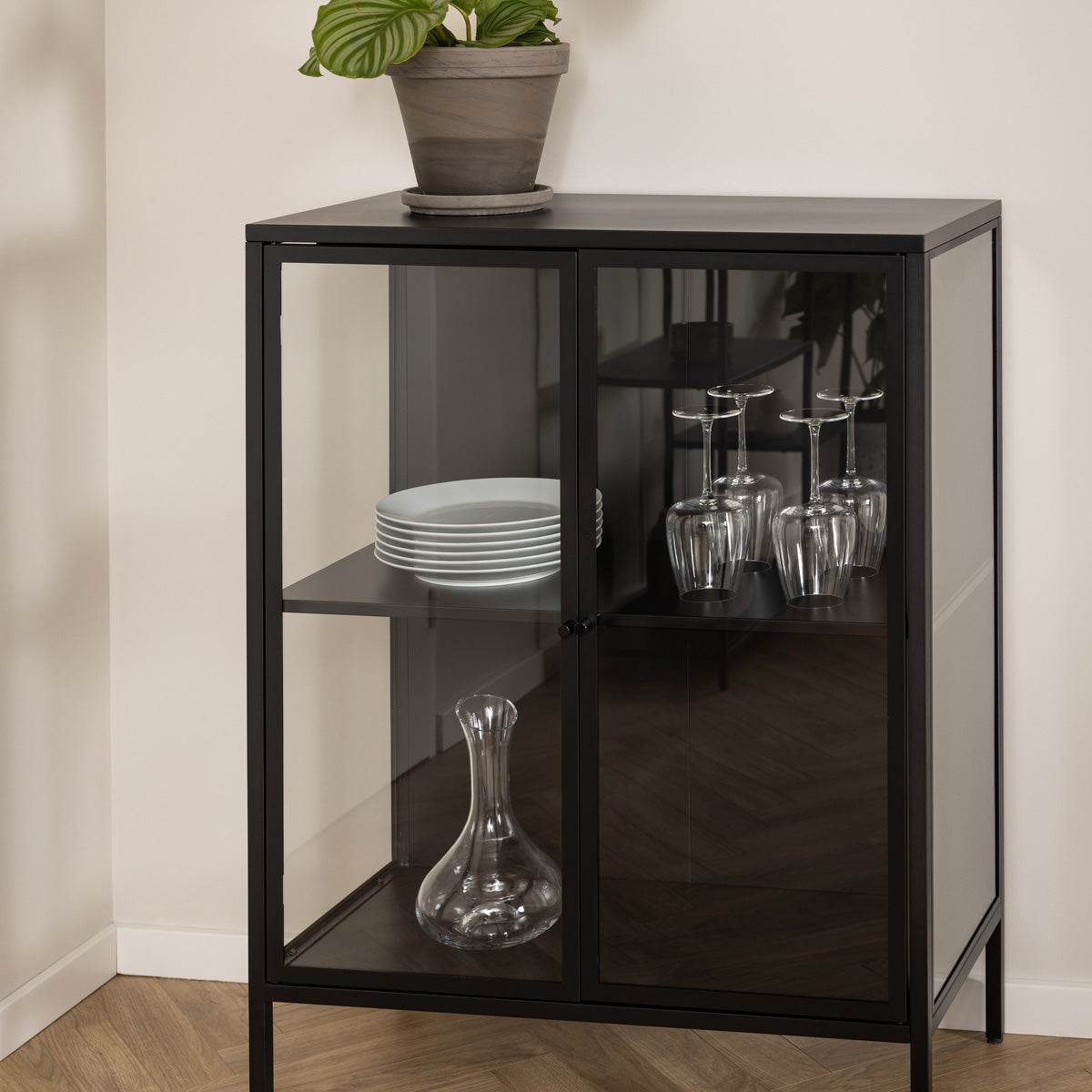 Metal Display Cabinet Low With 2 Glass Doors - Newcastle