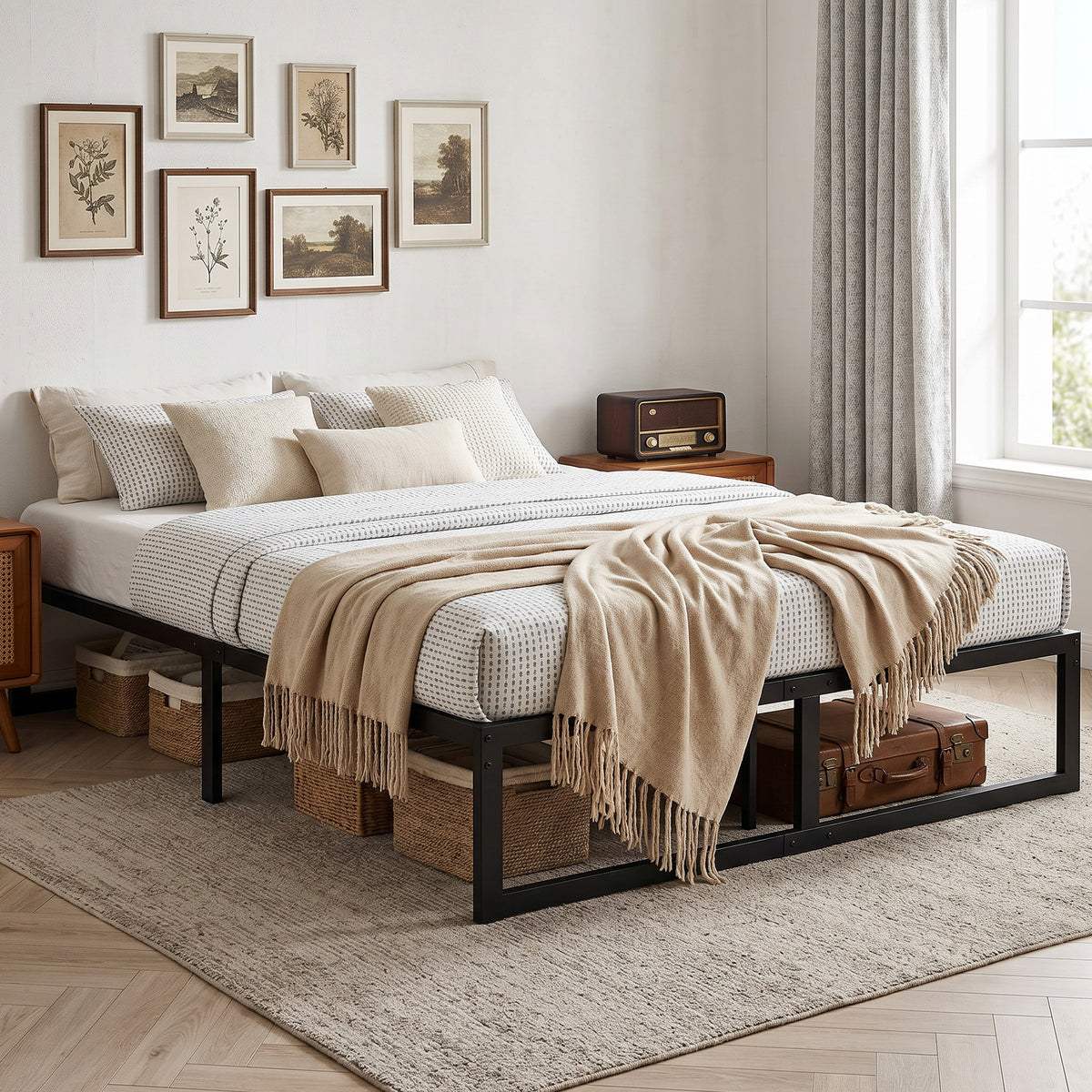 Metal Double Bed 135.6cm Wide - Velmora