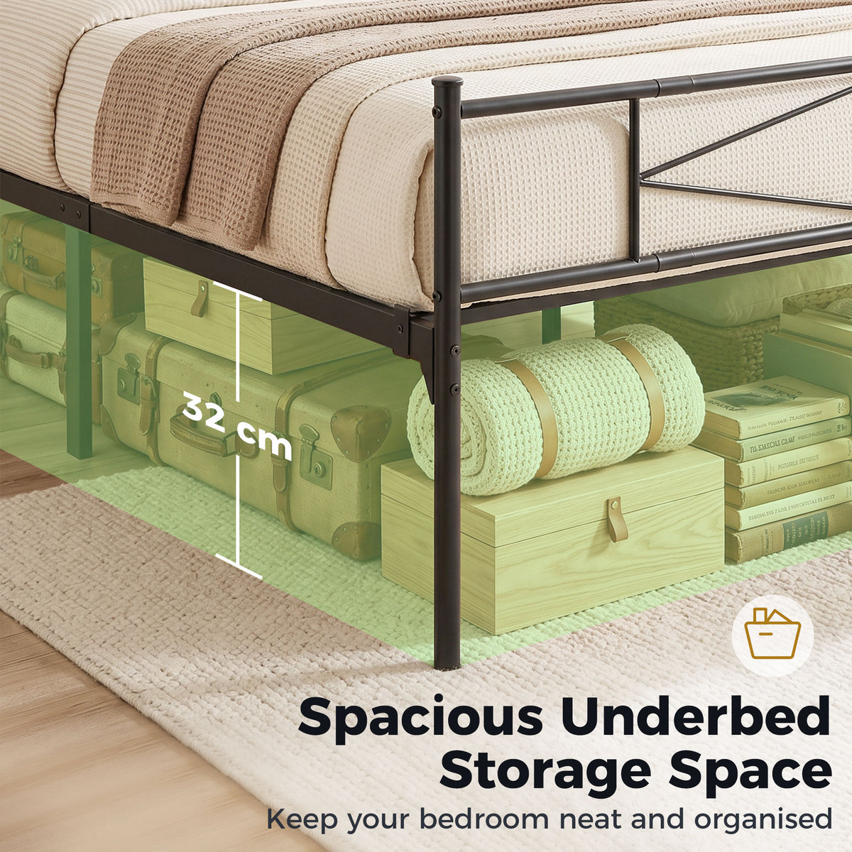 Metal Double Bed 137.5cm Wide - Velmora