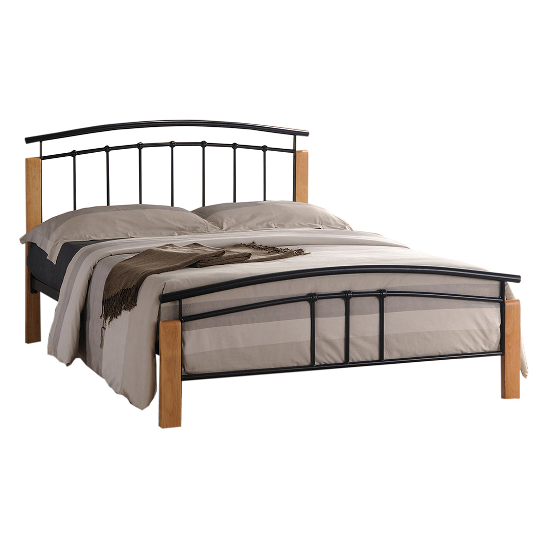 Metal Double Bed With Wooden Posts - Tetras