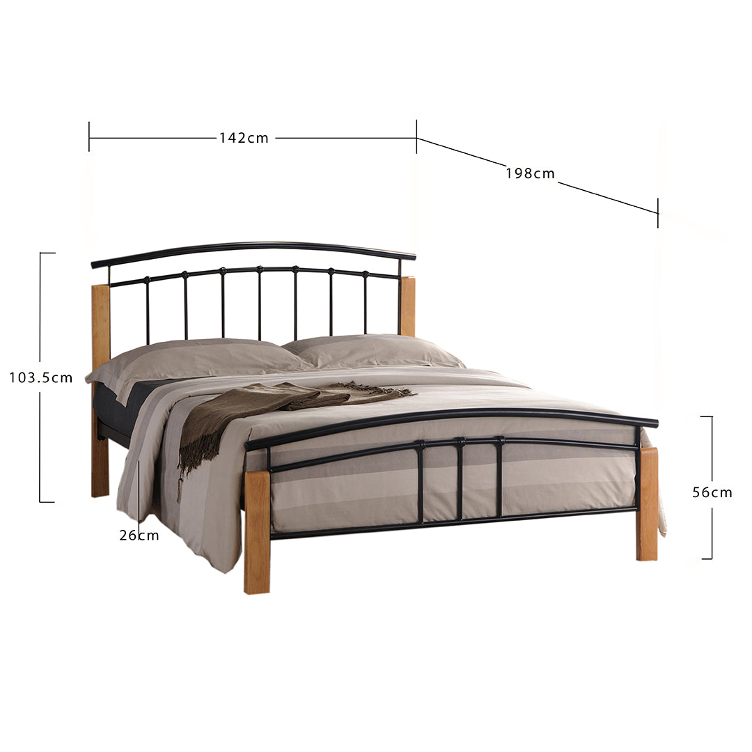 Metal Double Bed With Wooden Posts - Tetras