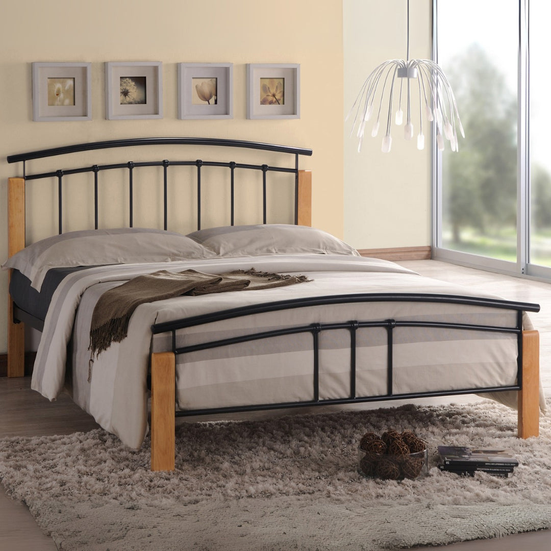 Metal Double Bed With Wooden Posts - Tetras