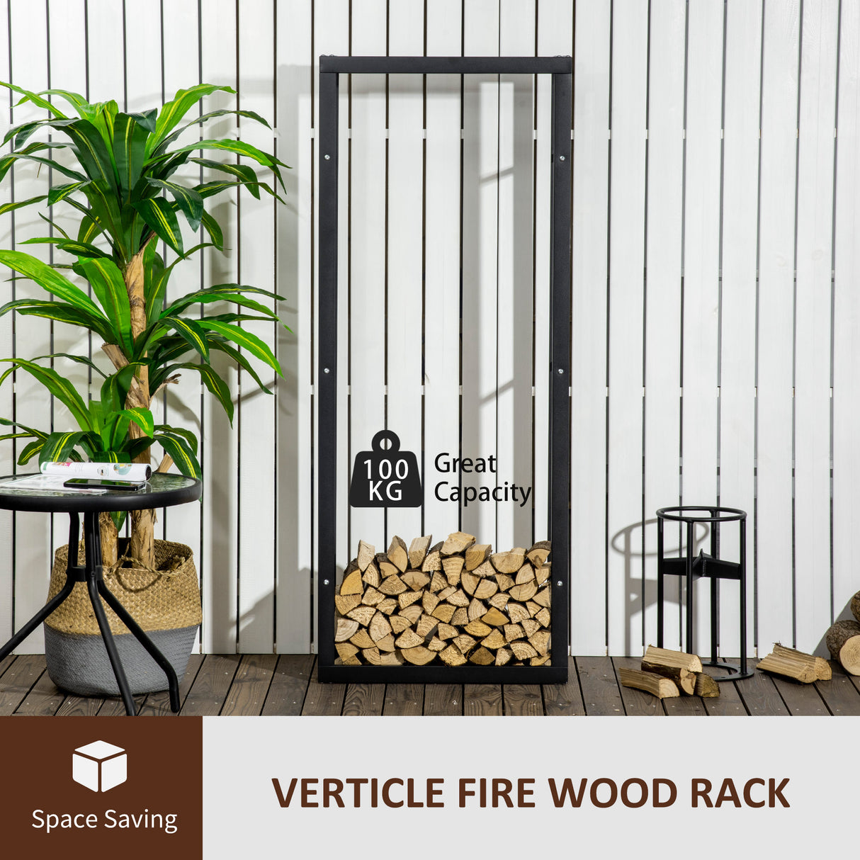 Metal Firewood Log Holder Tall 60cm Wide - Velmora