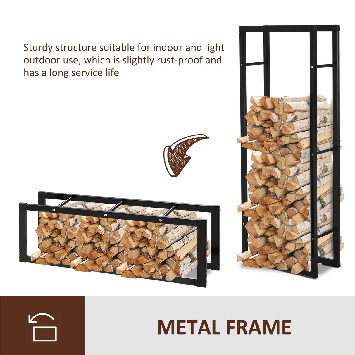 Metal Firewood Log Holder Tall 60cm Wide - Velmora